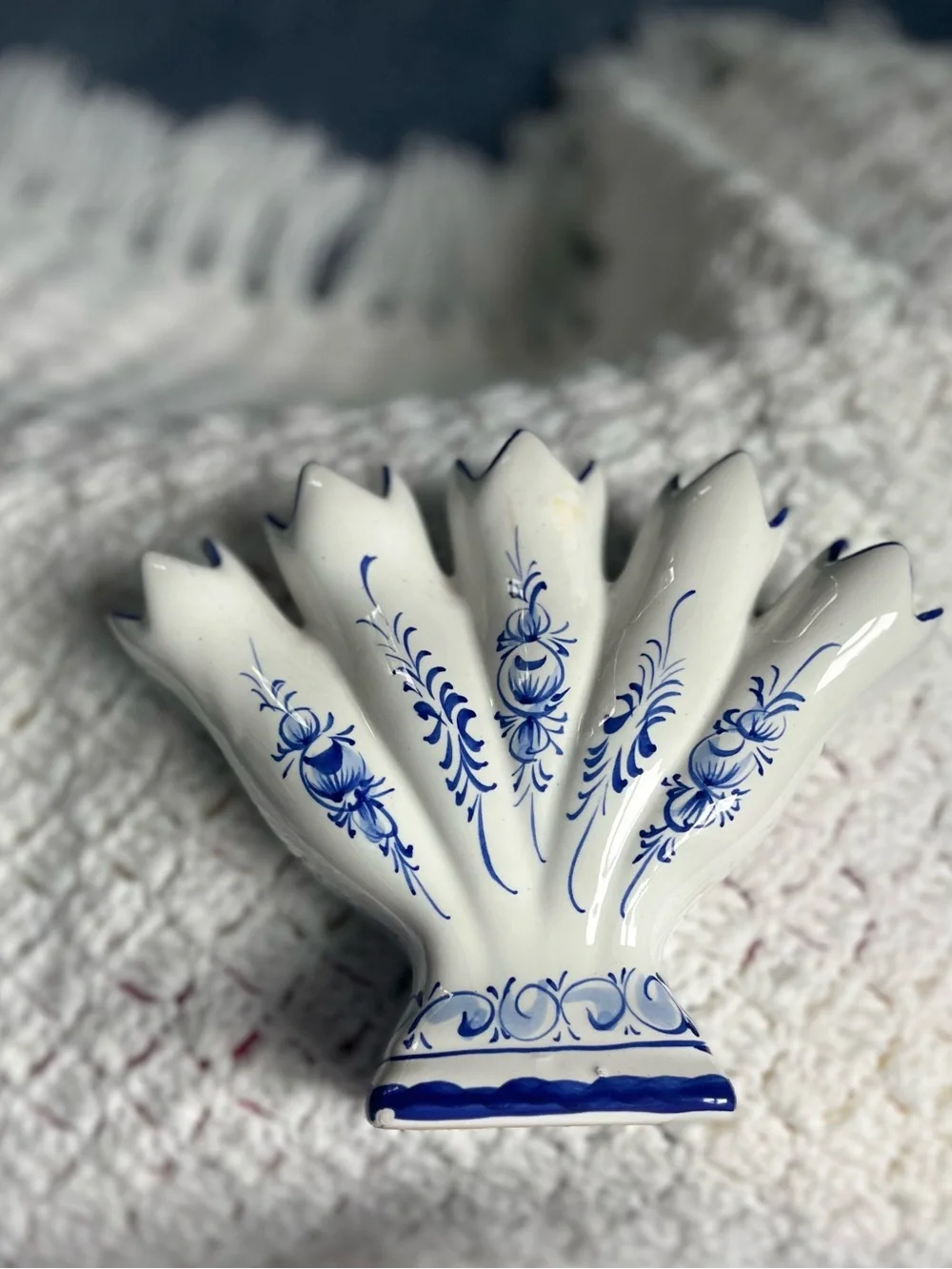 Blue and White Ceramic Five Finger Fan Vase